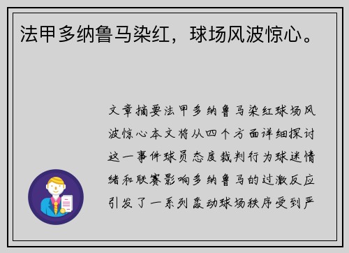 法甲多纳鲁马染红，球场风波惊心。